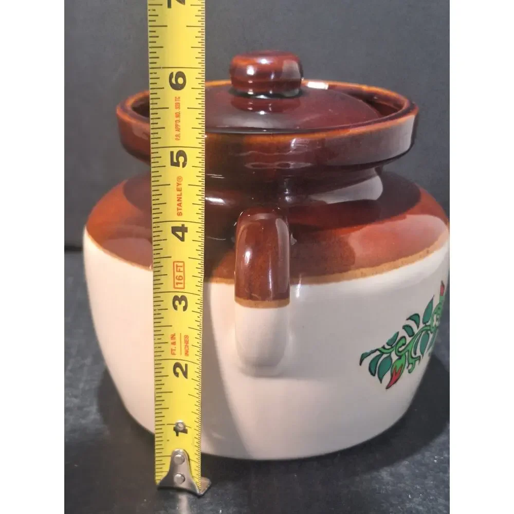 Vintage McCoy LCC USA 341 Covered Bean Pot Rare Rose Floral Decal Stoneware- HTF